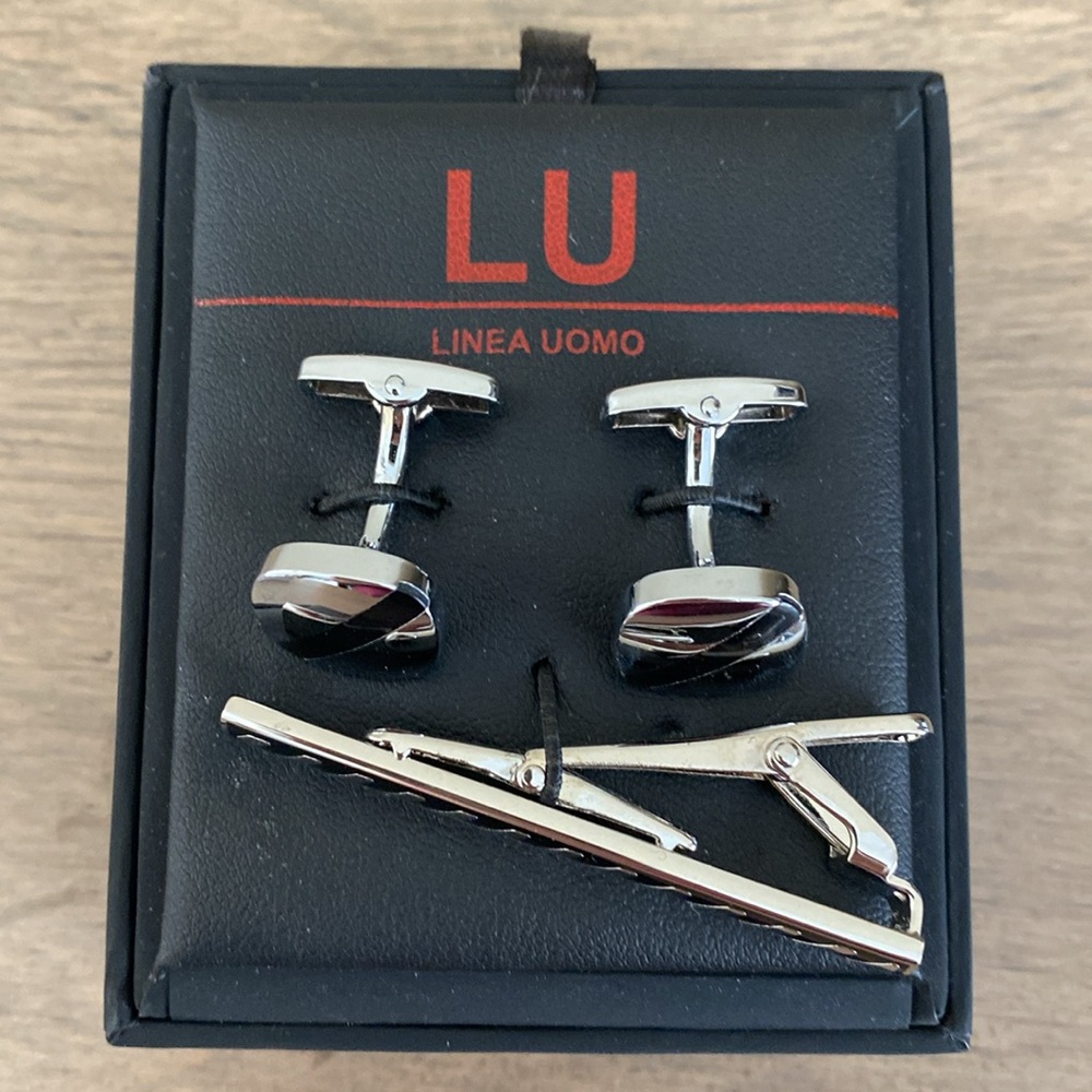 Línea Uomo Cufflink n Tie Clip Set - Picture 2 of 4